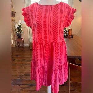 LOFT Aztec Hot Pink Flouncy Mini Tiered Flowy Romantic Vacation Dress Women's S
